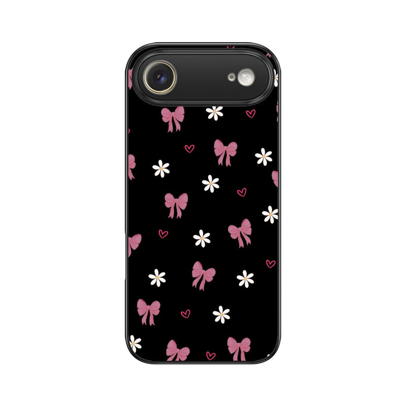 Dark Pink Bow Floral Glass Case