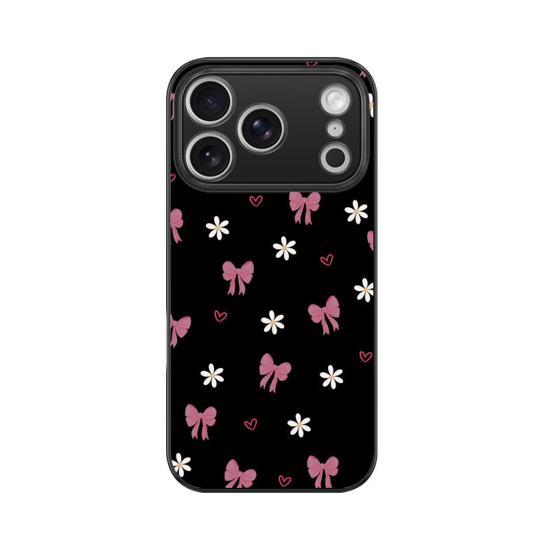 Dark Pink Bow Floral Glass Case