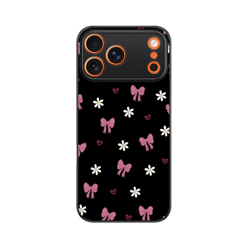 Dark Pink Bow Floral Glass Case