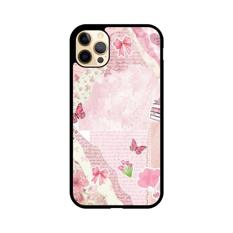 Vintage Pink Collage Aesthetic Glass Case