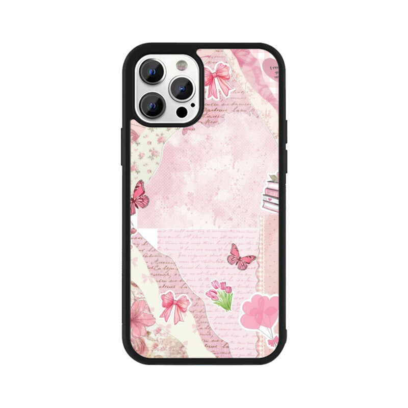 Vintage Pink Collage Aesthetic Glass Case