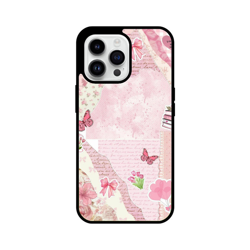 Vintage Pink Collage Aesthetic Glass Case