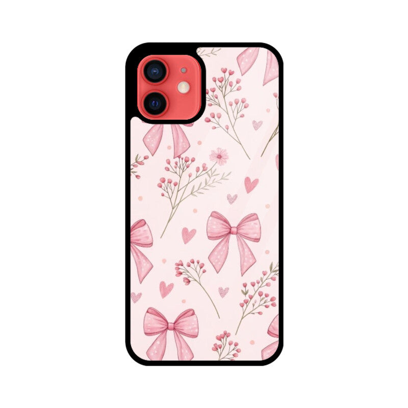 Pink Ribbon & Floral Glass Case