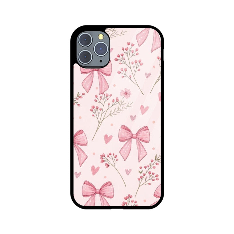 Pink Ribbon & Floral Glass Case