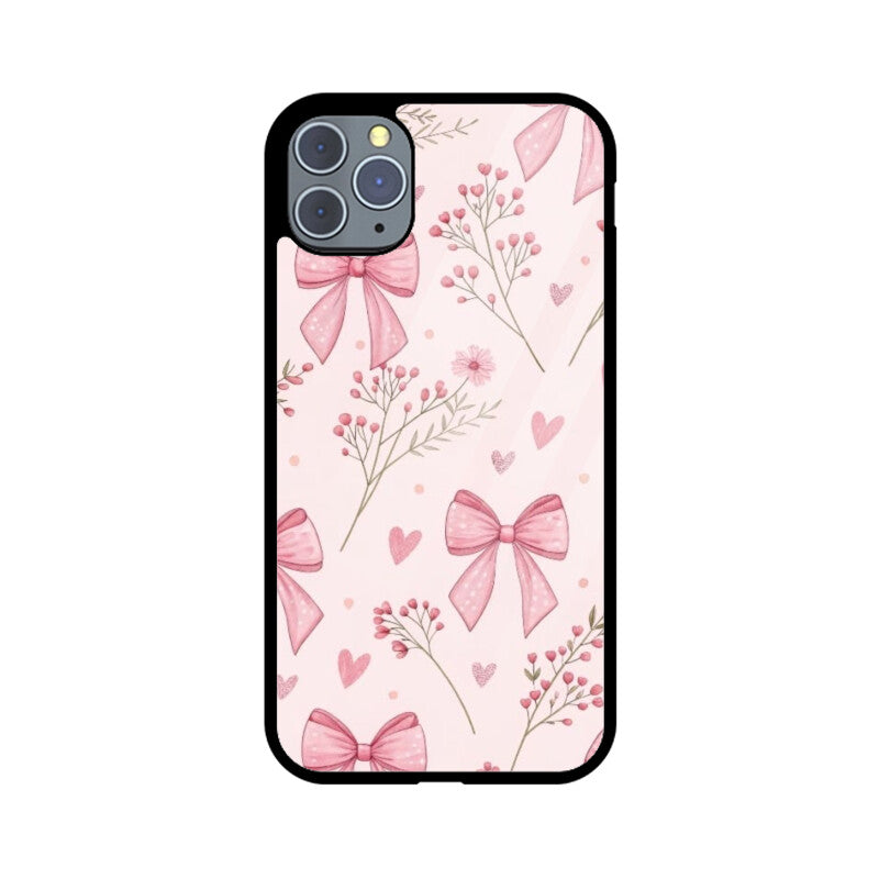 Pink Ribbon & Floral Glass Case
