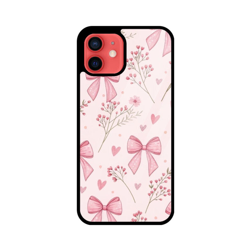 Pink Ribbon & Floral Glass Case