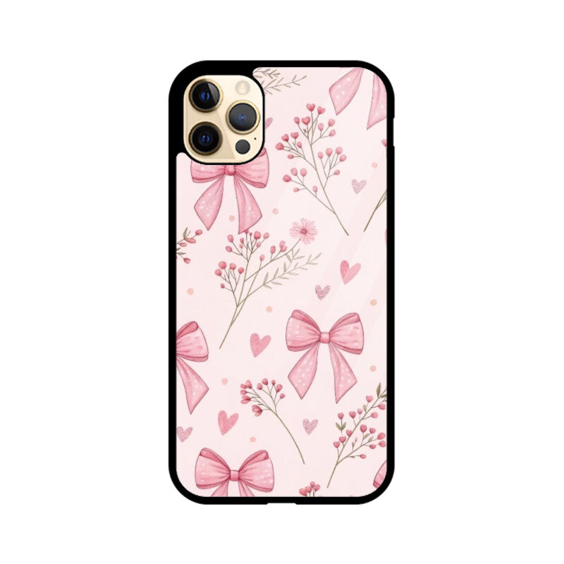 Pink Ribbon & Floral Glass Case