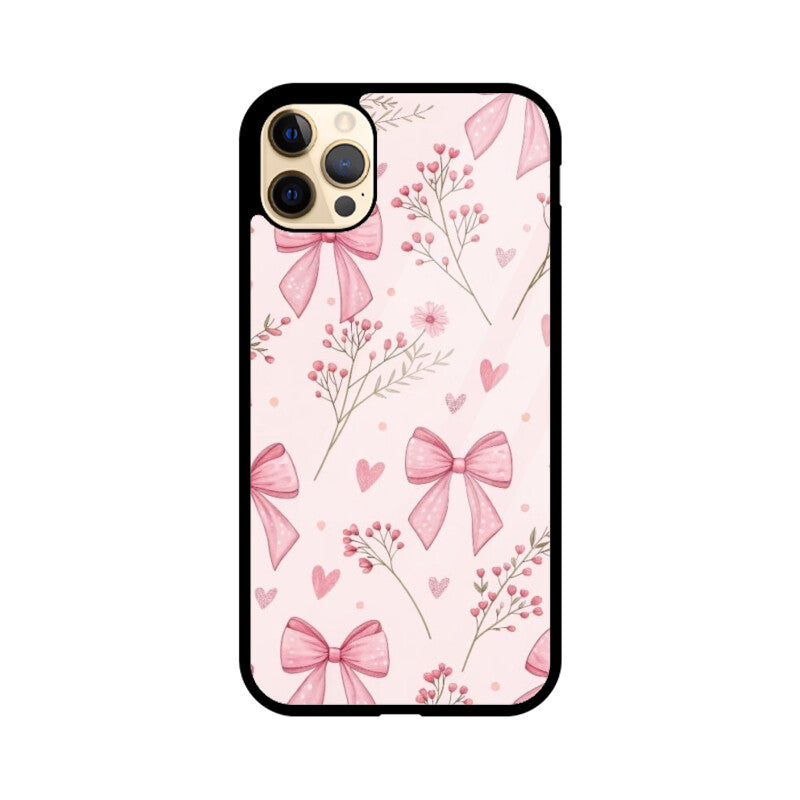 Pink Ribbon & Floral Glass Case
