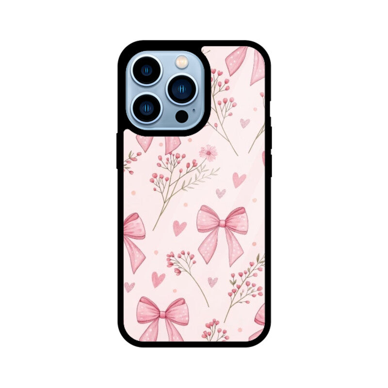 Pink Ribbon & Floral Glass Case