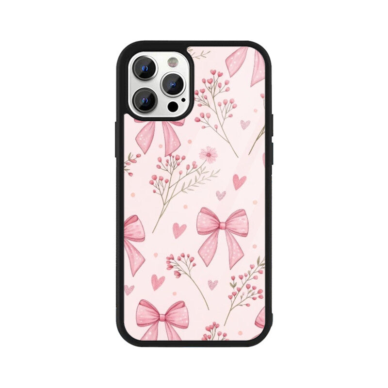 Pink Ribbon & Floral Glass Case