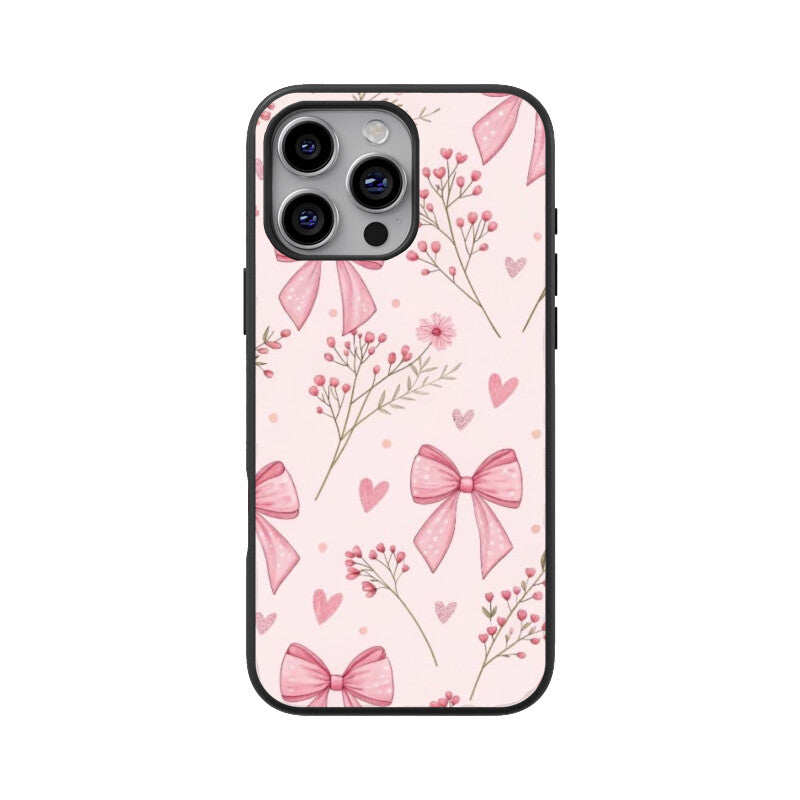 Pink Ribbon & Floral Glass Case