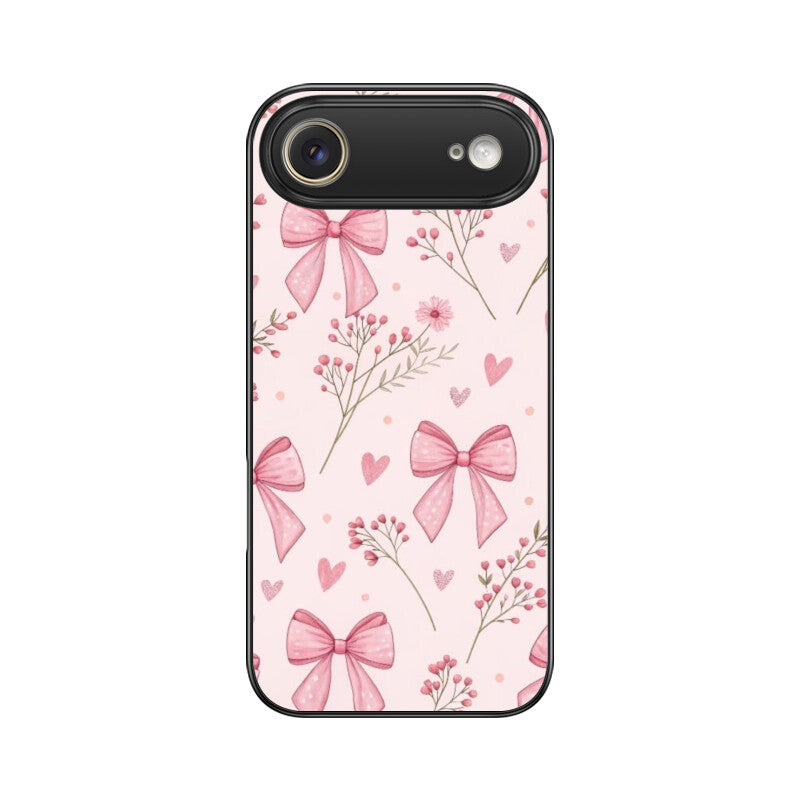 Pink Ribbon & Floral Glass Case