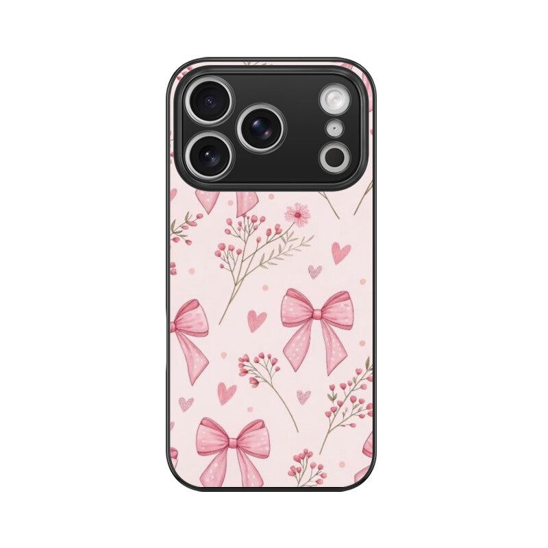 Pink Ribbon & Floral Glass Case